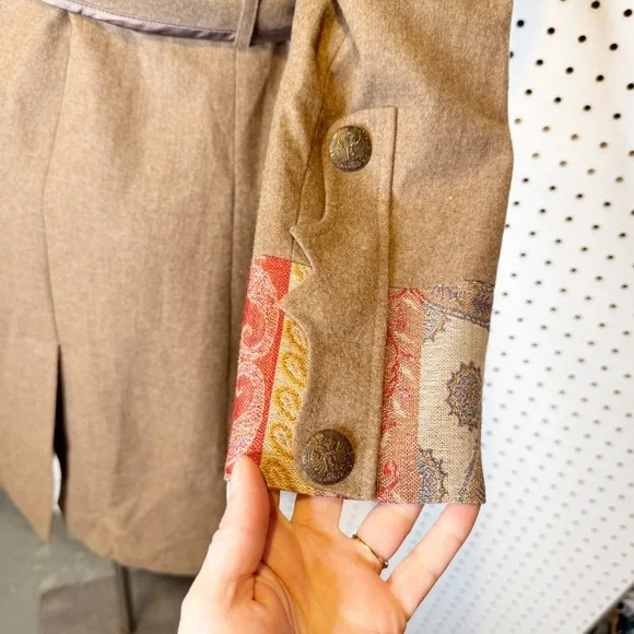 Matthew WilliamsonCamel Color Wool Military Style Coat w/ Paisley Contrast